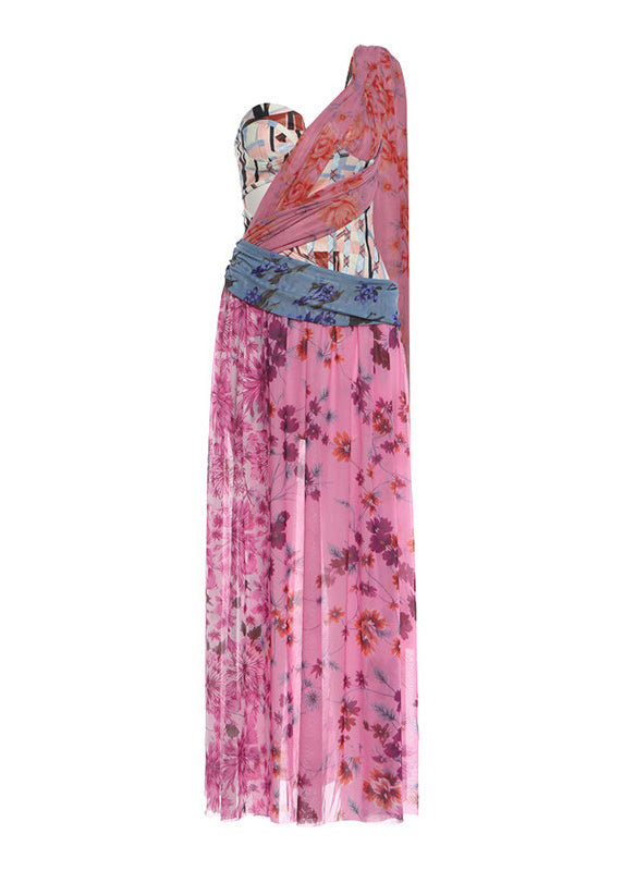 Beautiful Pink Asymmetrical Print Tunic Maxi Dresses Sleeveless