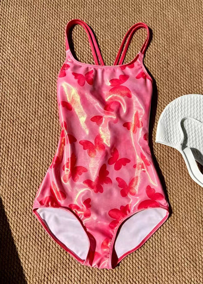 Beautiful Pink Butterfly Backless Swimwear Bodysuits