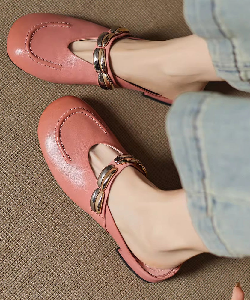 Beautiful Pink Cowhide Leather Splicing Slide Sandals