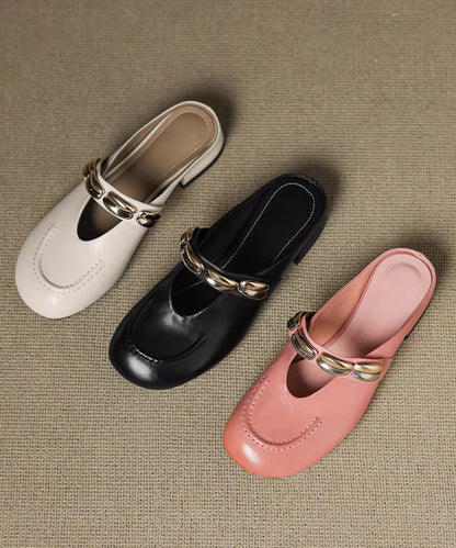 Beautiful Pink Cowhide Leather Splicing Slide Sandals