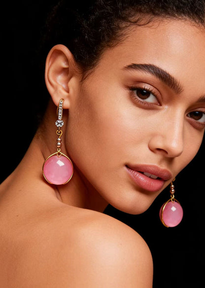 Beautiful Pink Crystal Zircon Drop Earrings