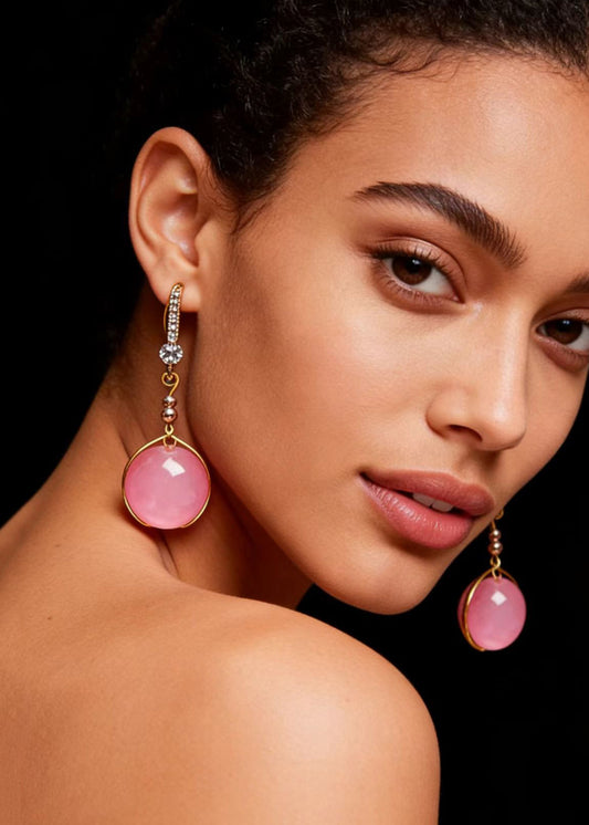 Beautiful Pink Crystal Zircon Drop Earrings