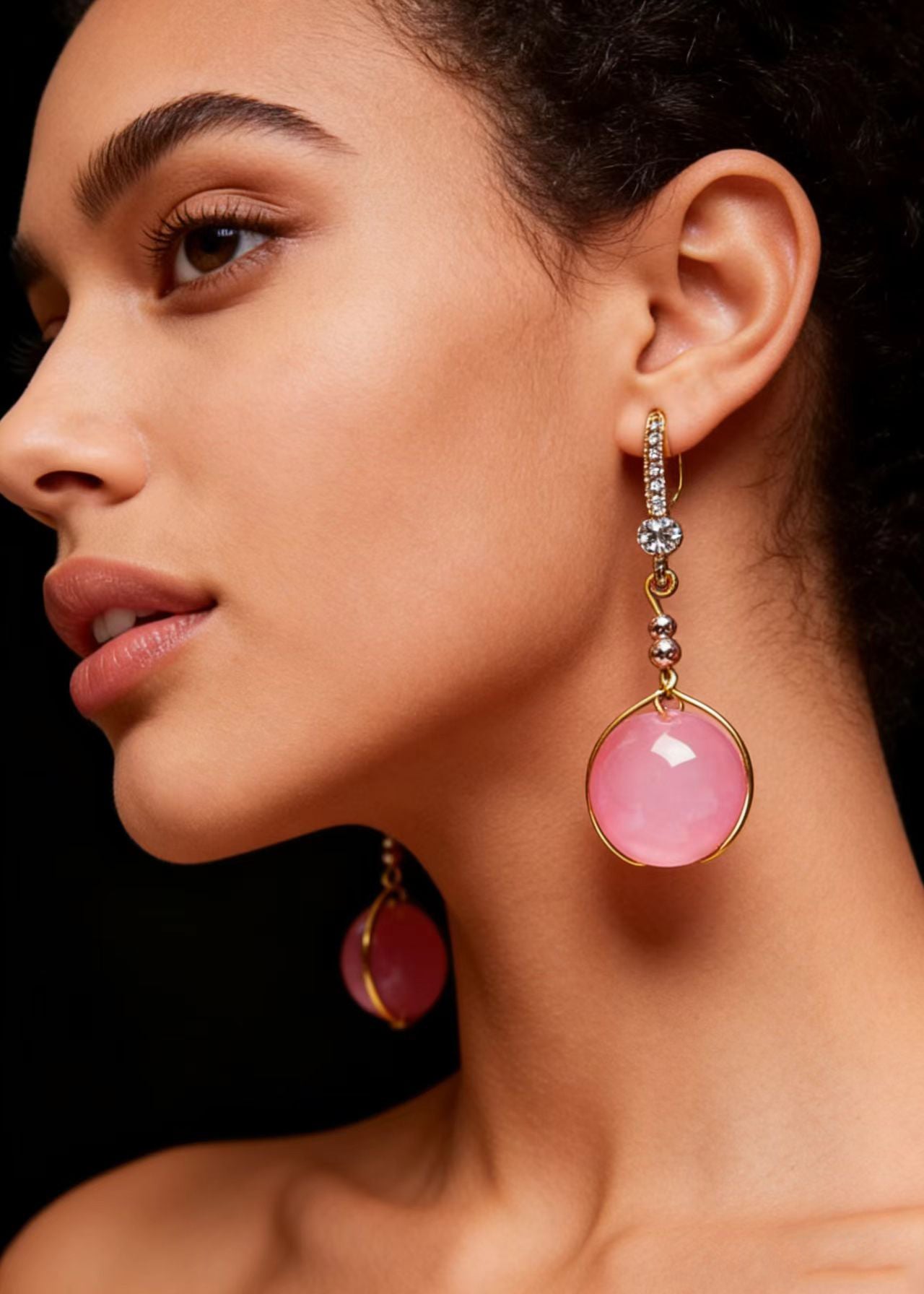 Beautiful Pink Crystal Zircon Drop Earrings