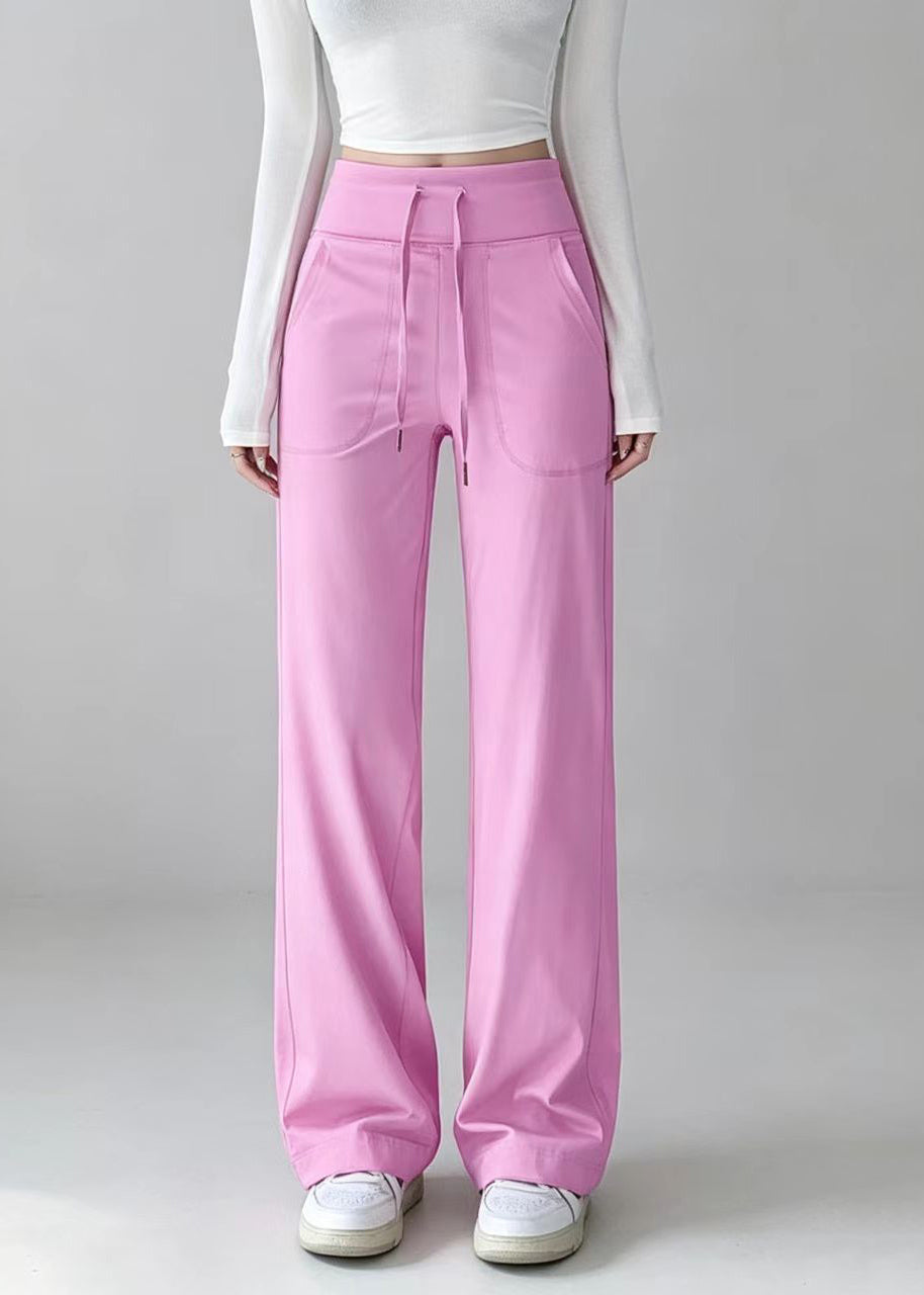 Beautiful Pink High Waist Drawstring Draping Tennis Straight Pants
