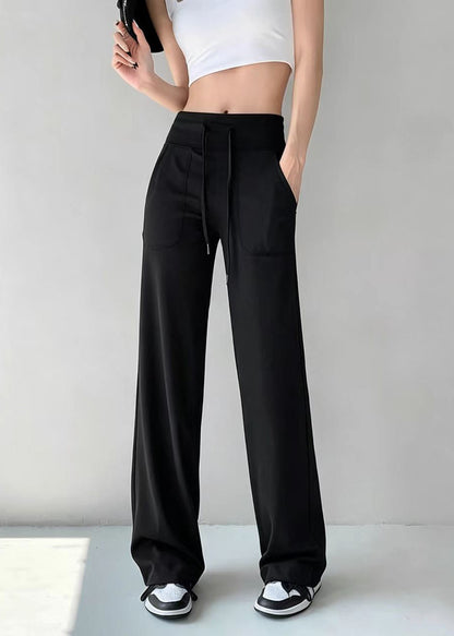 Beautiful Pink High Waist Drawstring Draping Tennis Straight Pants