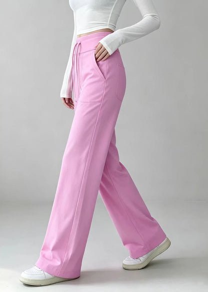 Beautiful Pink High Waist Drawstring Draping Tennis Straight Pants