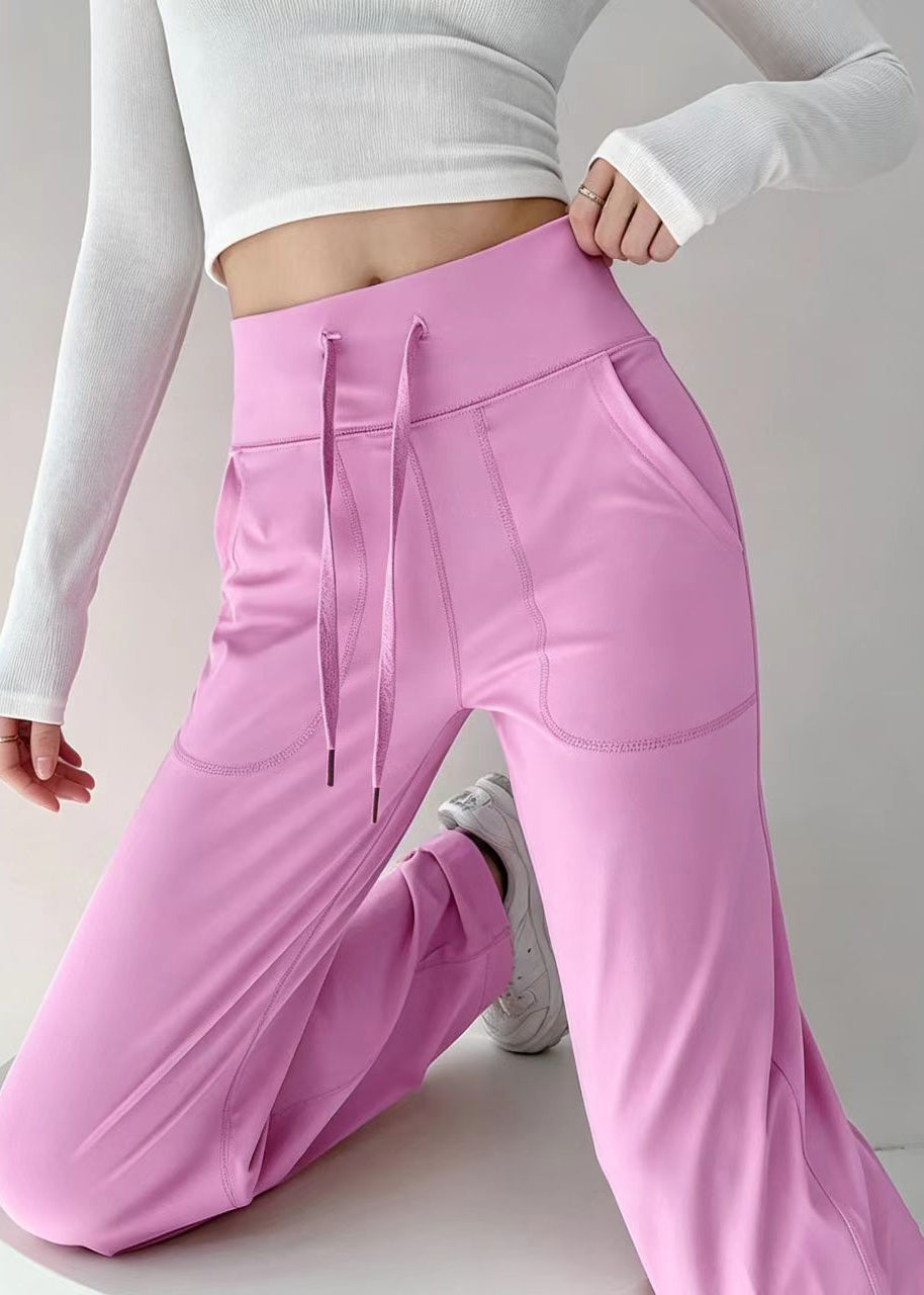 Beautiful Pink High Waist Drawstring Draping Tennis Straight Pants
