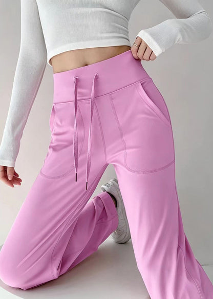 Beautiful Pink High Waist Drawstring Draping Tennis Straight Pants