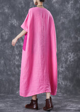 Load image into Gallery viewer, Beautiful Pink Oversized Patchwork Linen Ankle Dress Batwing Sleeve
