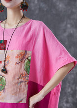 Load image into Gallery viewer, Beautiful Pink Oversized Patchwork Linen Ankle Dress Batwing Sleeve