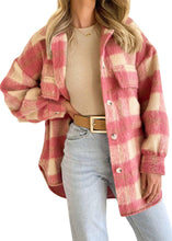 Load image into Gallery viewer, Beautiful Pink Peter Pan Collar Pockets Plaid Woolen Coat Fall