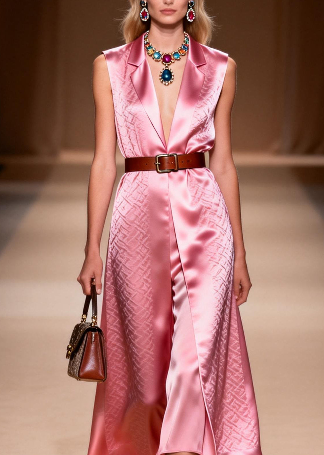 Beautiful Pink Peter Pan Collar Silk Holiday Dress Sleeveless