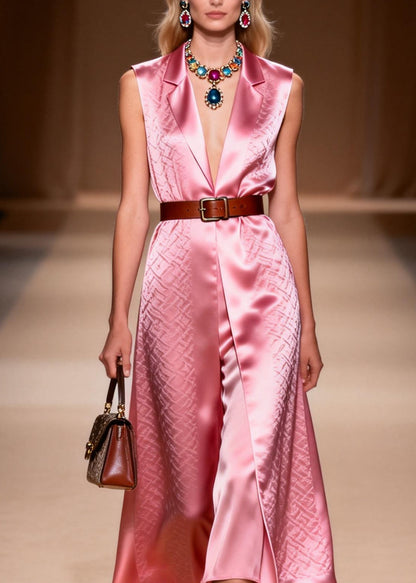 Beautiful Pink Peter Pan Collar Silk Holiday Dress Sleeveless