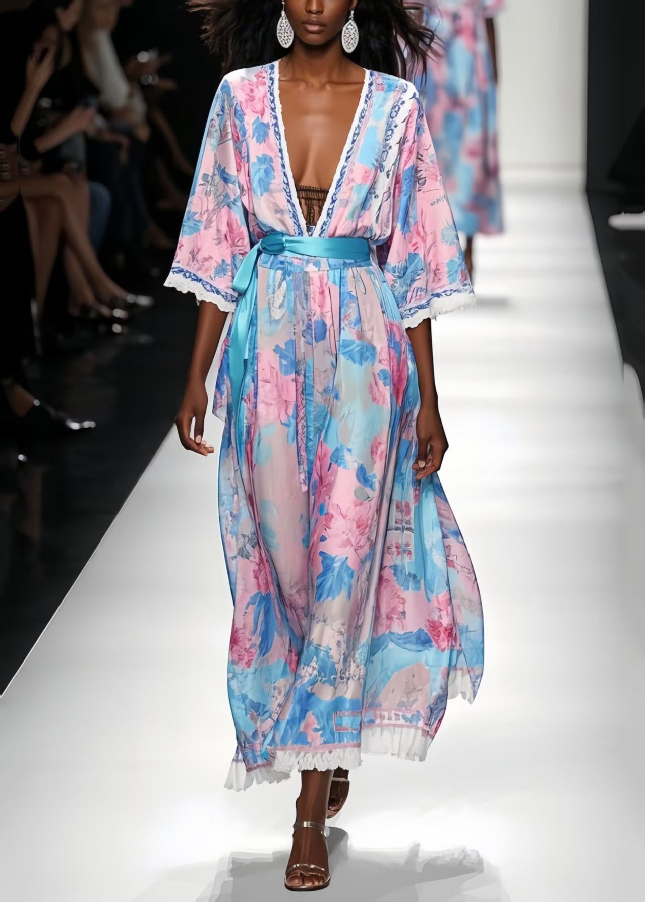 Beautiful Print Draping Chiffon Tunic Dress Summer