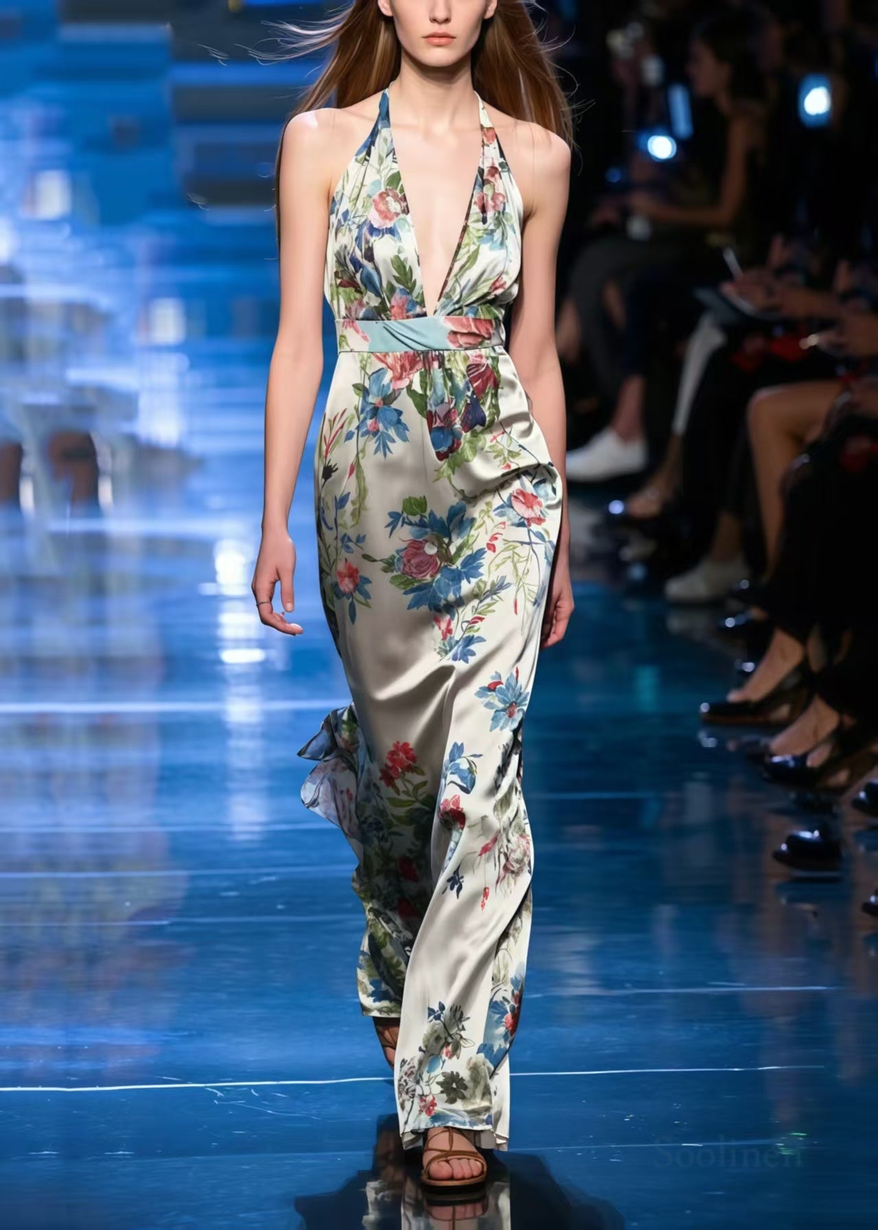 Beautiful Print Silk Silm Fit Halter Dress Summer