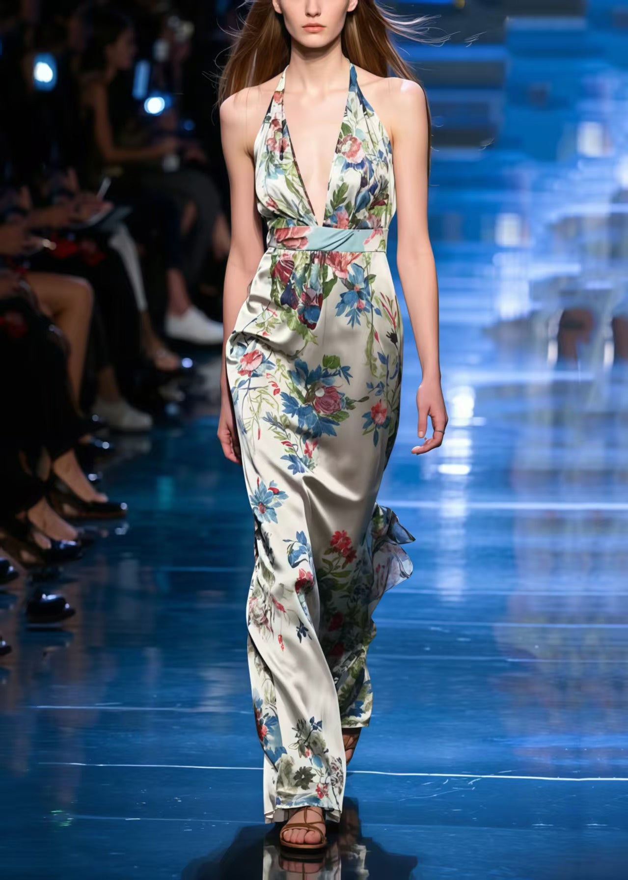 Beautiful Print Silk Silm Fit Halter Dress Summer