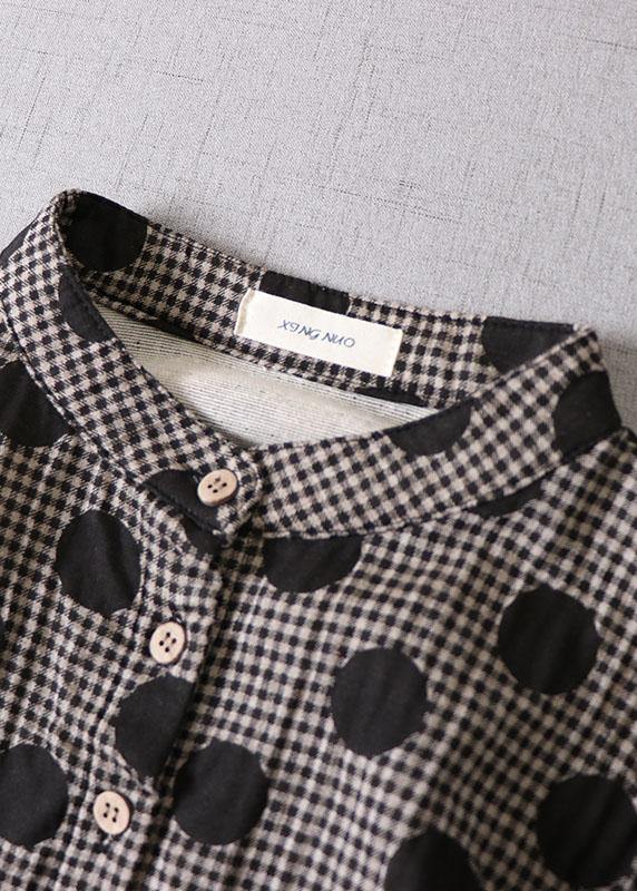 Beautiful Purple Button Patchwork Pockets Fall Print Party Dress Long sleeve - SooLinen