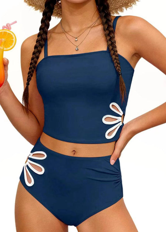 Beautiful Purple Cut Out Floral Swimwear Lingerie Set