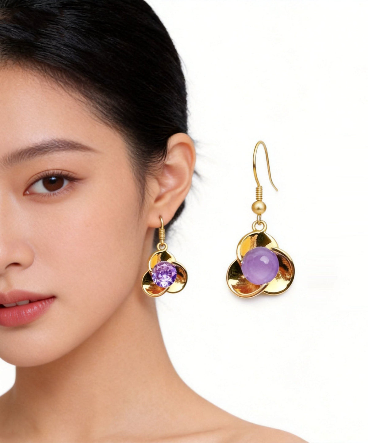 Beautiful Purple Flower Metal Drop Earrings