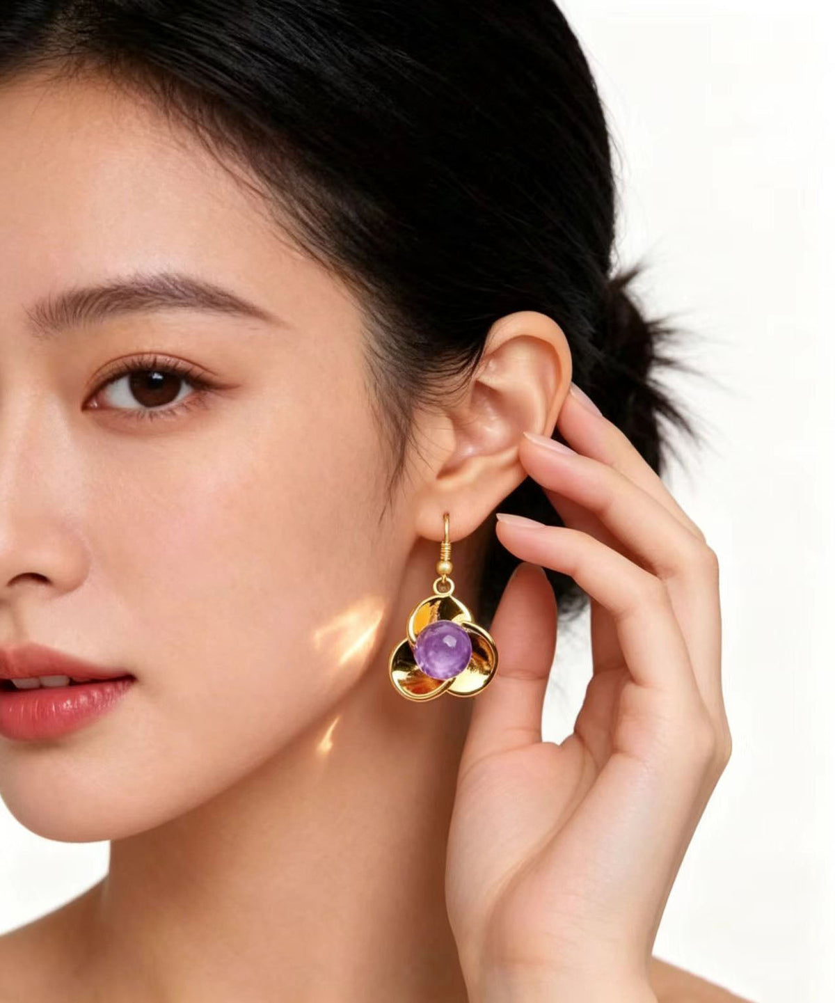 Beautiful Purple Flower Metal Drop Earrings