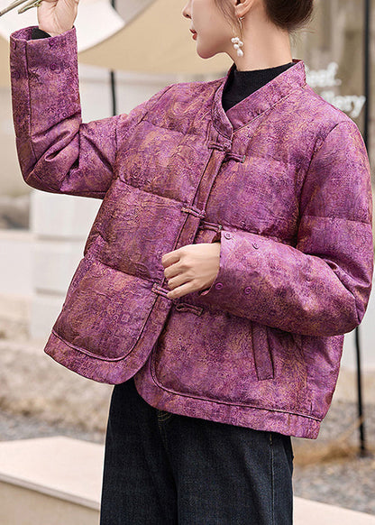 Beautiful Purple Jacquard Patchwork Fox Fur Duck Down Jackets Winter
