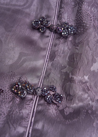 Beautiful Purple Mandarin Collar Rhinestone Silk Velvet Vests Fall