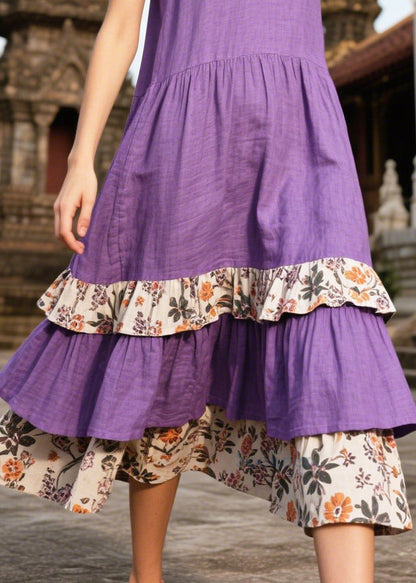 Beautiful Purple Oversized Patchwork Linen Sundresses Summer