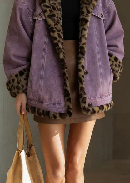 Beautiful Purple Pockets Wear On Both Sides Faux Fur Jacket Winter