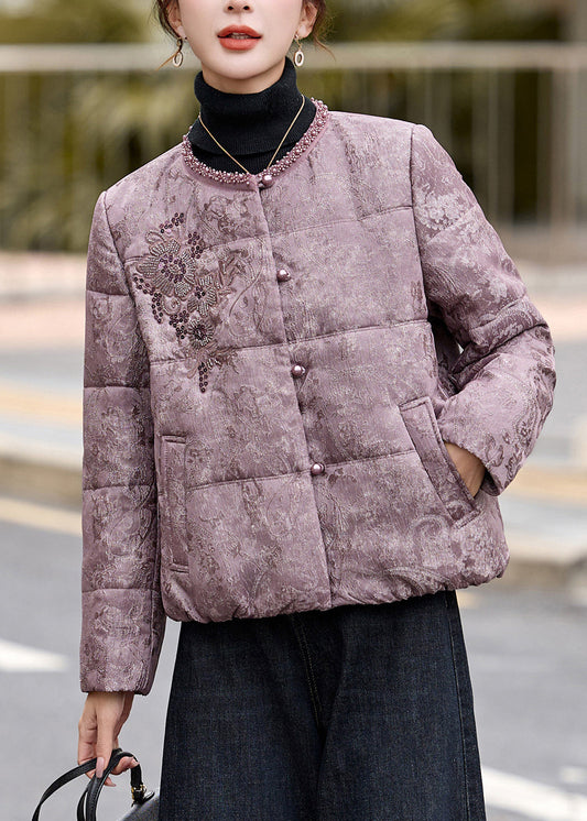Beautiful Purple Sequins Nail Bead Fine Cotton Filled Jacket In Winter