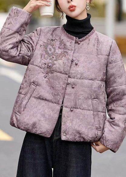 Beautiful Purple Sequins Nail Bead Fine Cotton Filled Jacket In Winter