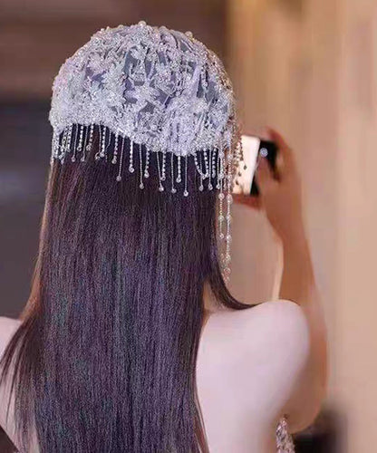 Beautiful Purple Tulle Zircon Hollow Out Beading Tassel Hair Accessory