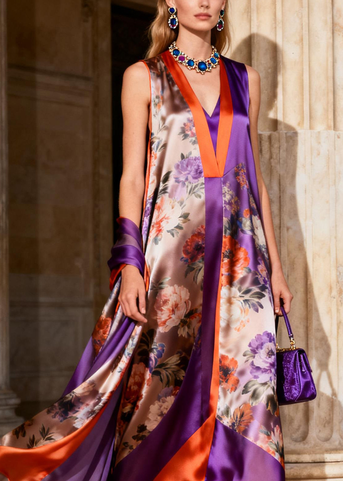 Beautiful Purple V Neck Chiffon Maxi Spaghetti Strap Dresses Summer