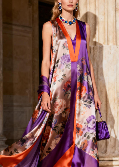 Beautiful Purple V Neck Chiffon Maxi Spaghetti Strap Dresses Summer