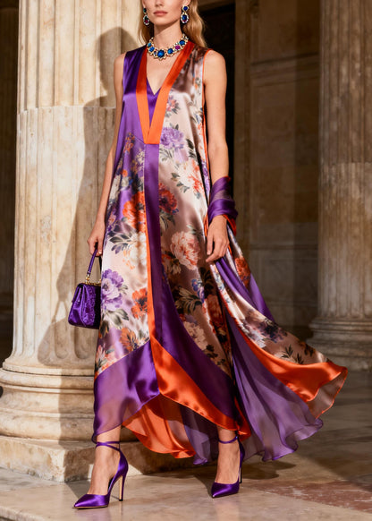 Beautiful Purple V Neck Chiffon Maxi Spaghetti Strap Dresses Summer