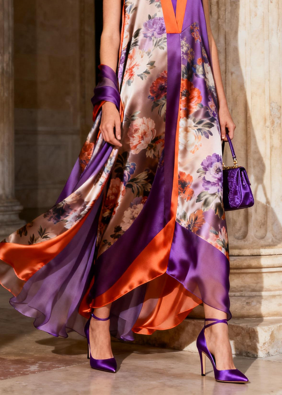 Beautiful Purple V Neck Chiffon Maxi Spaghetti Strap Dresses Summer