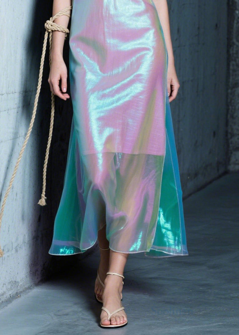 Beautiful Purple V Neck Silk Spaghetti Strap Dress Summer