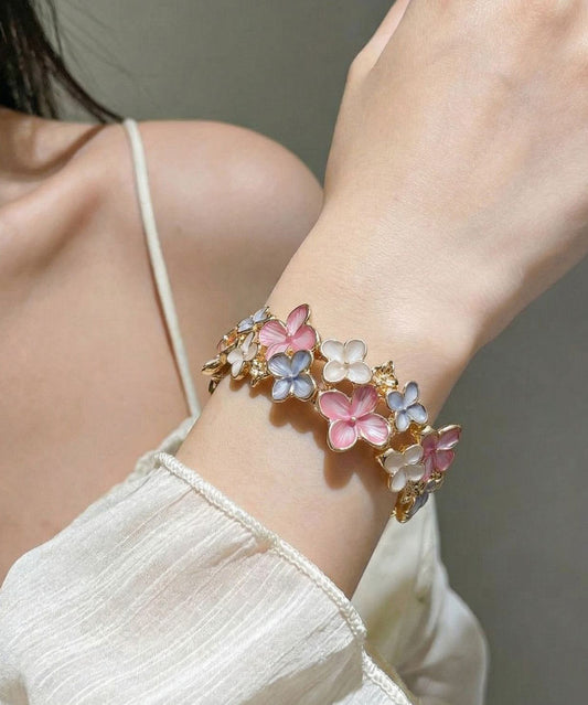 Beautiful Rainbow Alloy Enamel Floral Bangle
