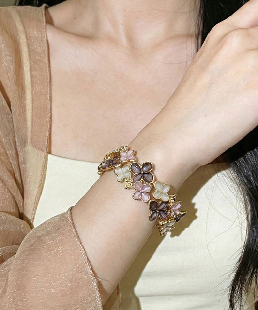 Beautiful Rainbow Alloy Enamel Floral Bangle