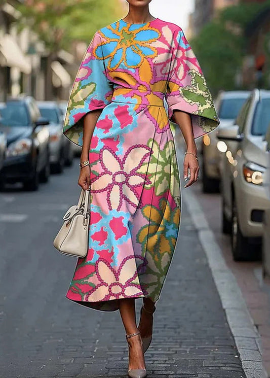 Beautiful Rainbow O-Neck Print Maxi Dresses Summer