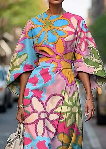 Beautiful Rainbow O-Neck Print Maxi Dresses Summer