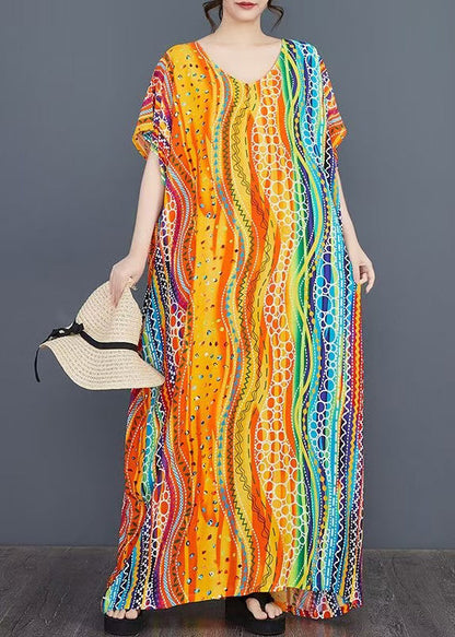 Beautiful Rainbow Oversized Striped Long Dress Batwing Sleeve