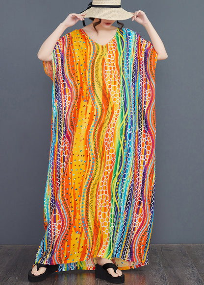 Beautiful Rainbow Oversized Striped Long Dress Batwing Sleeve