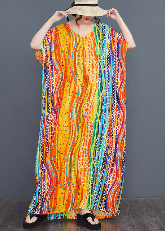 Beautiful Rainbow Oversized Striped Long Dress Batwing Sleeve