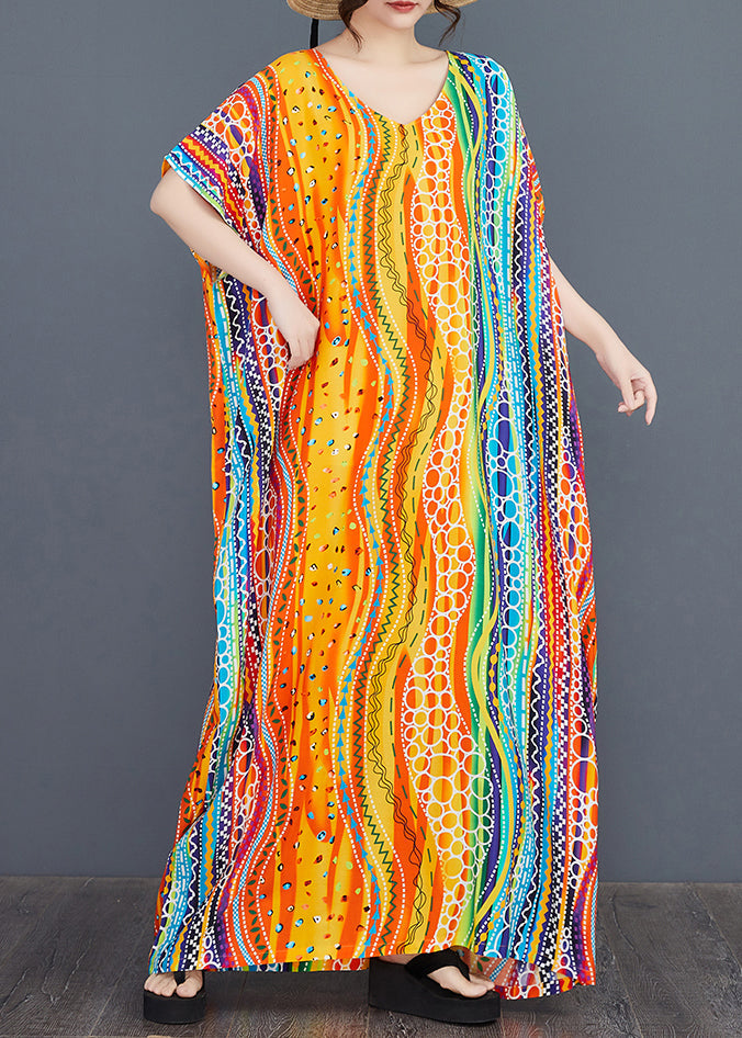 Beautiful Rainbow Oversized Striped Long Dress Batwing Sleeve