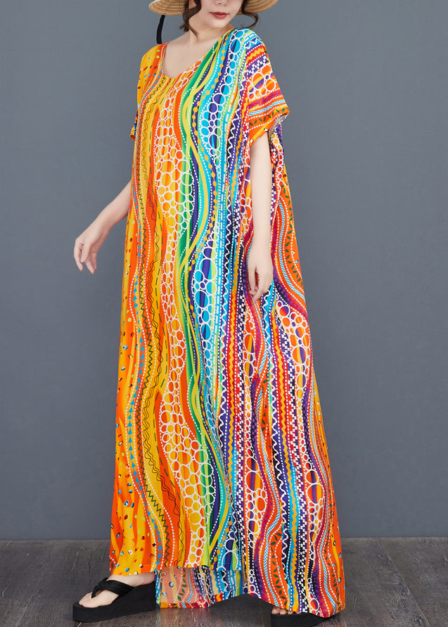 Beautiful Rainbow Oversized Striped Long Dress Batwing Sleeve