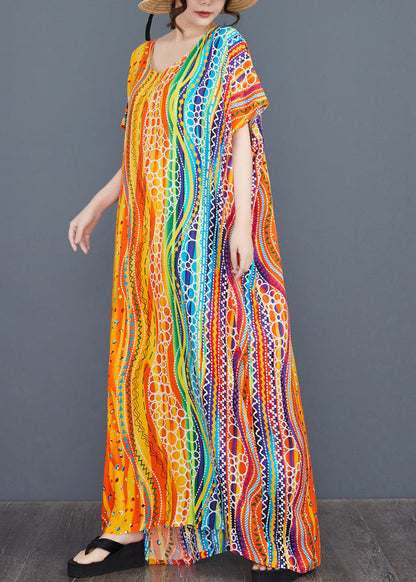 Beautiful Rainbow Oversized Striped Long Dress Batwing Sleeve
