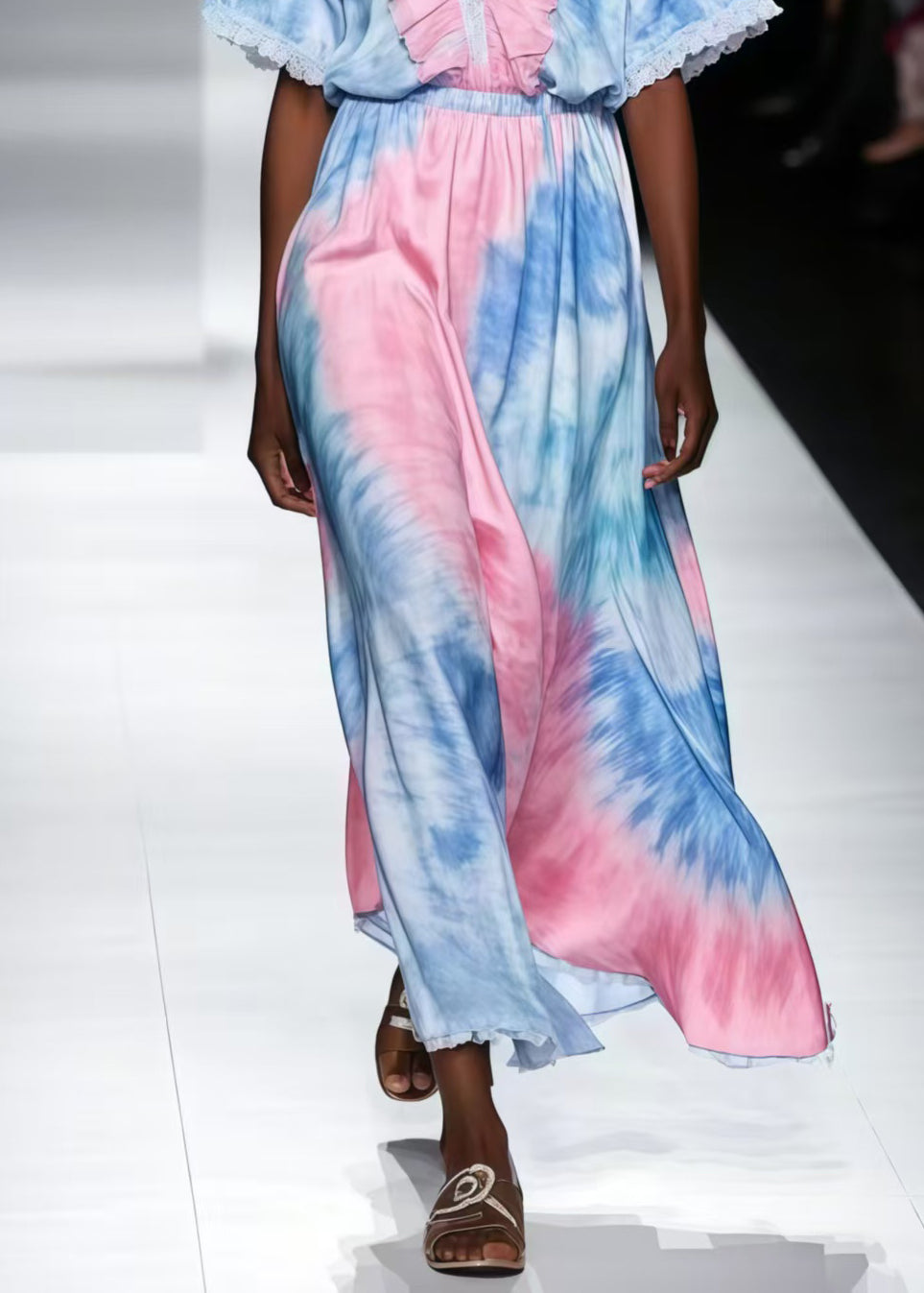 Beautiful Rainbow Ruffled Tie Dye Chiffon Maxi Dress Summer