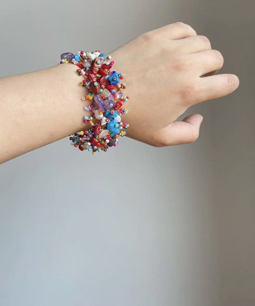 Beautiful Rainbow Weave Asymmetrical Beadin Chain Bracelet