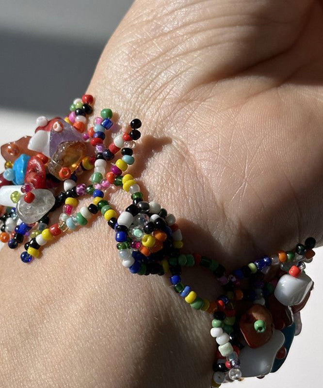 Beautiful Rainbow Weave Asymmetrical Beadin Chain Bracelet