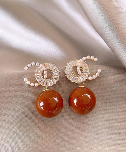 Beautiful Red Copper Alloy Zircon Pearl Drop Earrings